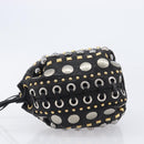 Miu Miu Hand Bag Leather Black Gold Silver Auth 205991V-4