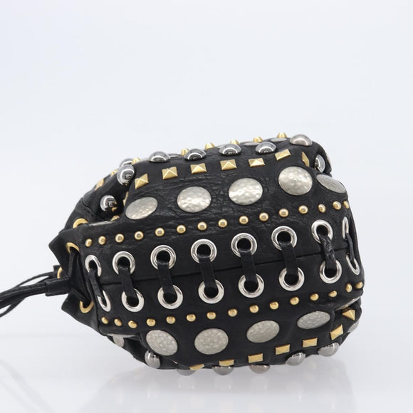 Miu Miu Hand Bag Leather Black Gold Silver Auth 205991V