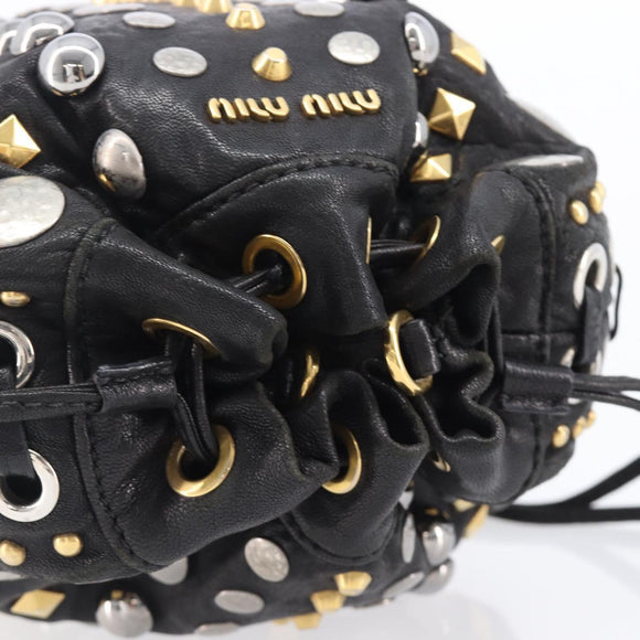 Miu Miu Hand Bag Leather Black Gold Silver Auth 205991V