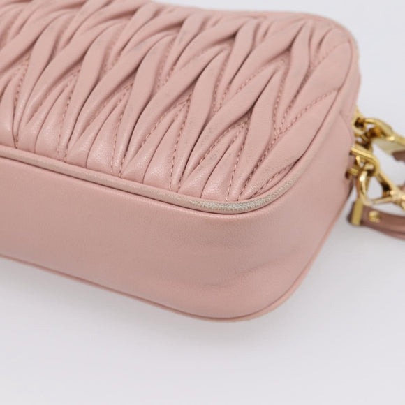 Miu Miu Matelasse Shoulder Bag Leather Pink Gold Auth 205992V