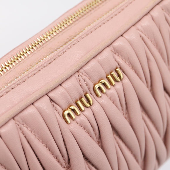 Miu Miu Matelasse Shoulder Bag Leather Pink Gold Auth 205992V