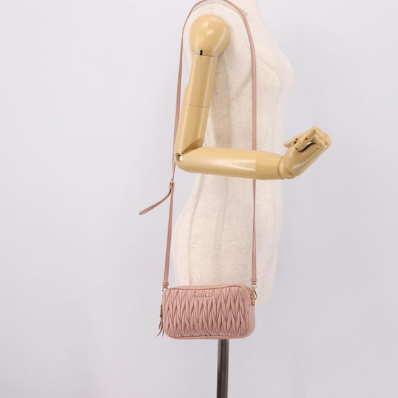 Miu Miu Matelasse Shoulder Bag Leather Pink Gold Auth 205992V