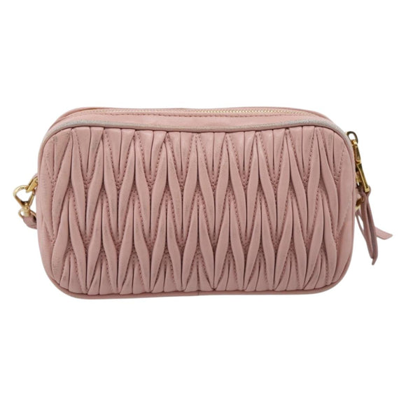 Miu Miu Matelasse Shoulder Bag Leather Pink Gold Auth 205992V