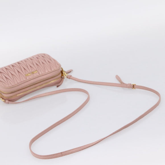 Miu Miu Matelasse Shoulder Bag Leather Pink Gold Auth 205992V