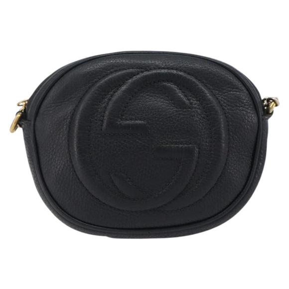 GUCCI Soho Chain Shoulder Bag Leather Black Gold 353965 Auth 205993