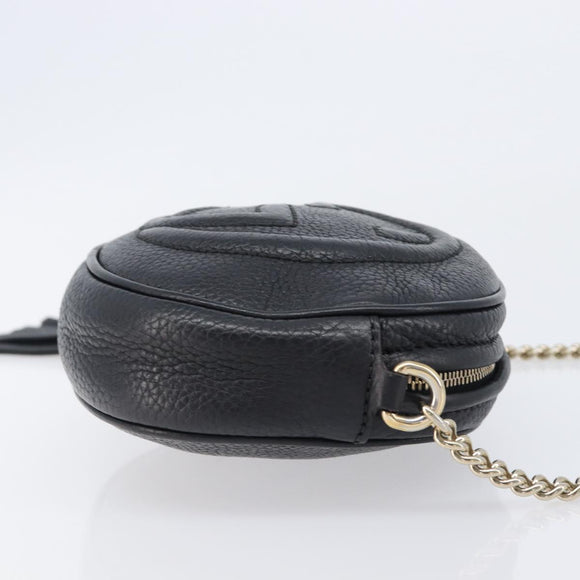 GUCCI Soho Chain Shoulder Bag Leather Black Gold 353965 Auth 205993