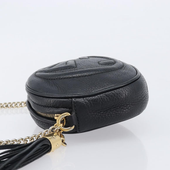 GUCCI Soho Chain Shoulder Bag Leather Black Gold 353965 Auth 205993