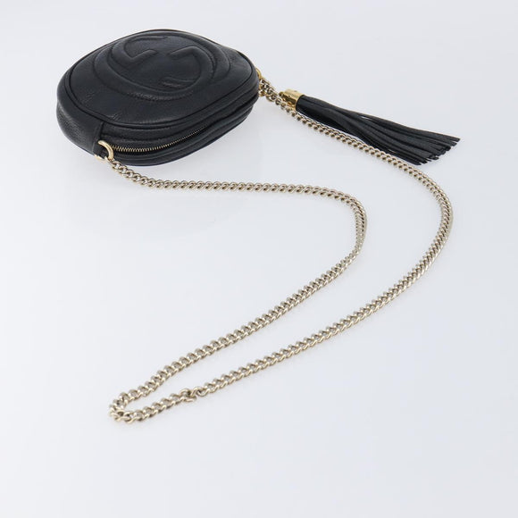 GUCCI Soho Chain Shoulder Bag Leather Black Gold 353965 Auth 205993