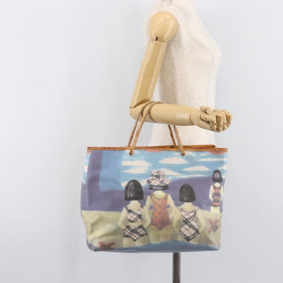 BURBERRY Hand Bag Canvas Blue Silver Auth 205994A