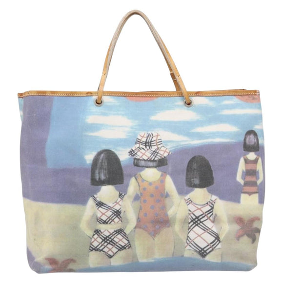 BURBERRY Hand Bag Canvas Blue Silver Auth 205994A