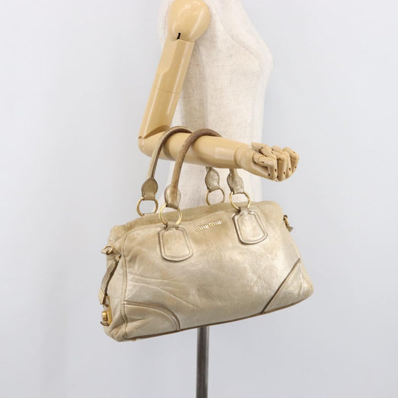 Miu Miu Hand Bag Leather Gold Auth 205996