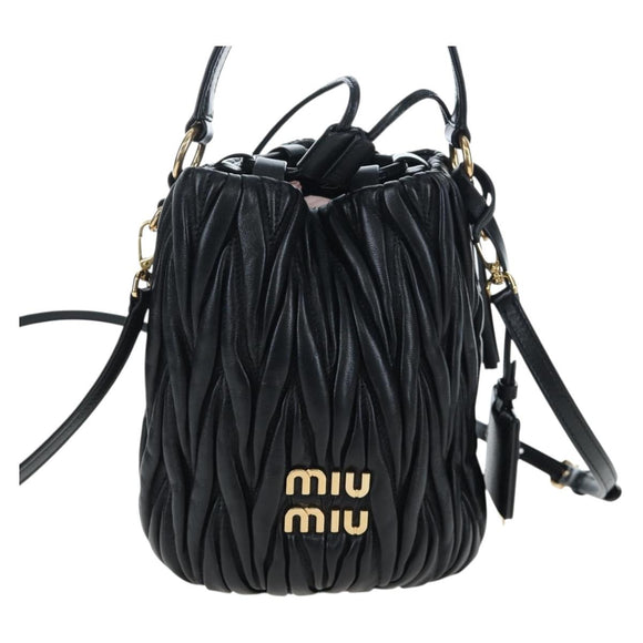 Miu Miu Matelasse Shoulder Bag Leather 2way Black Gold Auth 205997M
