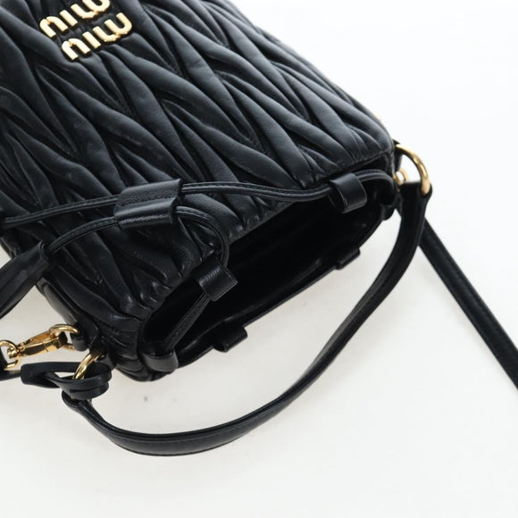 Miu Miu Matelasse Shoulder Bag Leather 2way Black Gold Auth 205997M