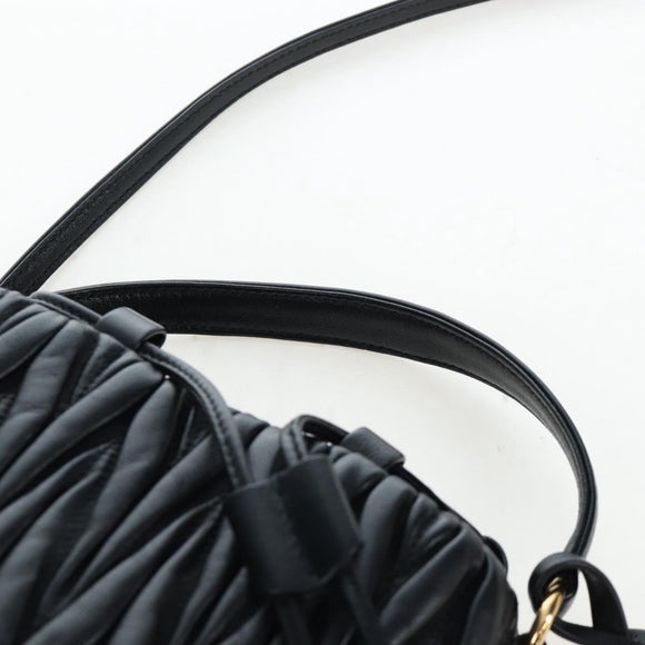 Miu Miu Matelasse Shoulder Bag Leather 2way Black Gold Auth 205997M