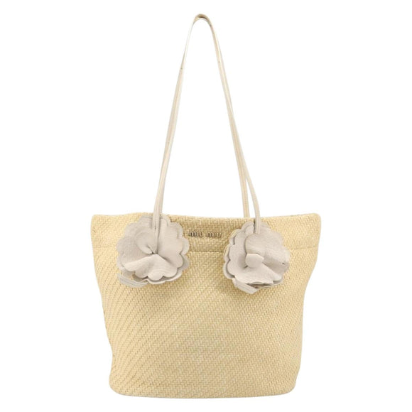 Miu Miu Tote Bag Raffia Beige Gold Auth 205999A