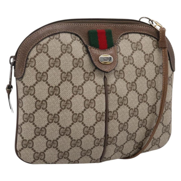 GUCCI GG Supreme Web Sherry Line Bag PVC Beige Gold 904 02 047 Auth 206000