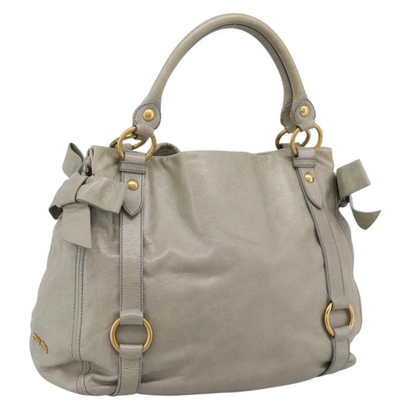 Miu Miu Tote Bag Vitellolux Gray Gold Auth 206009V