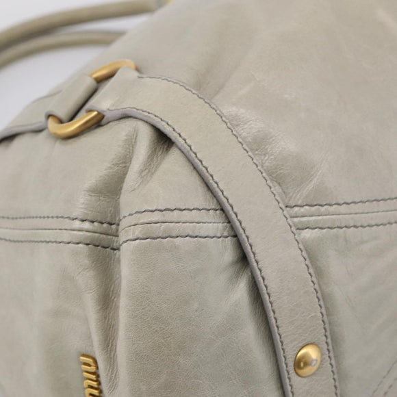 Miu Miu Tote Bag Vitellolux Gray Gold Auth 206009V