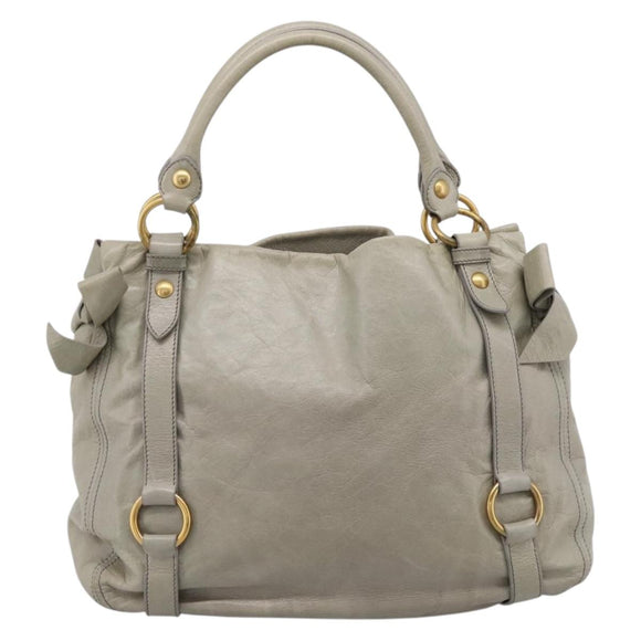 Miu Miu Tote Bag Vitellolux Gray Gold Auth 206009V