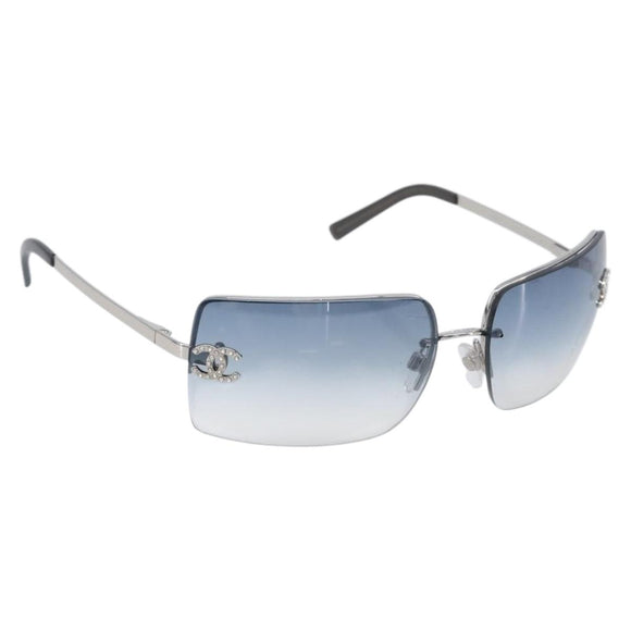 CHANEL COCO Mark Sunglasses Metal Silver CC Auth 206011M