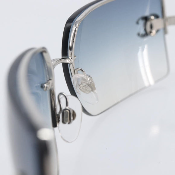 CHANEL COCO Mark Sunglasses Metal Silver CC Auth 206011M