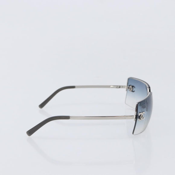 CHANEL COCO Mark Sunglasses Metal Silver CC Auth 206011M