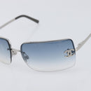 CHANEL COCO Mark Sunglasses Metal Silver CC Auth 206011M-6