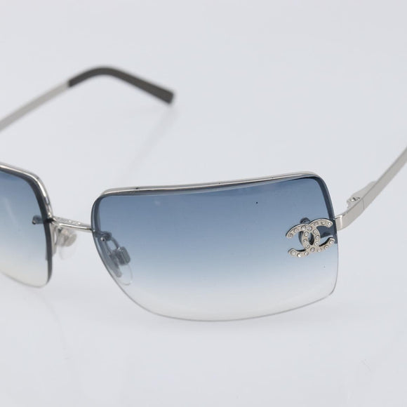 CHANEL COCO Mark Sunglasses Metal Silver CC Auth 206011M