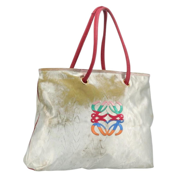 LOEWE Tote Bag Nylon Silver Gold Auth 206014