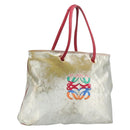 LOEWE Tote Bag Nylon Silver Gold Auth 206014-1