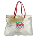 LOEWE Tote Bag Nylon Silver Gold Auth 206014-13