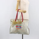 LOEWE Tote Bag Nylon Silver Gold Auth 206014-26