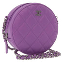 CHANEL Matelasse Chain Shoulder Bag Lamb Skin Purple Silver CC Auth 206022M-1