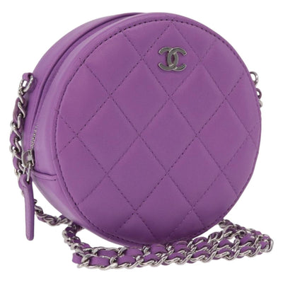 CHANEL Matelasse Chain Shoulder Bag Lamb Skin Purple Silver CC Auth 206022M