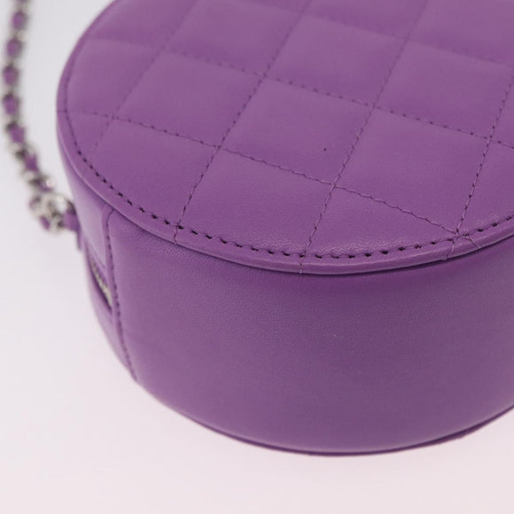 CHANEL Matelasse Chain Shoulder Bag Lamb Skin Purple Silver CC Auth 206022M
