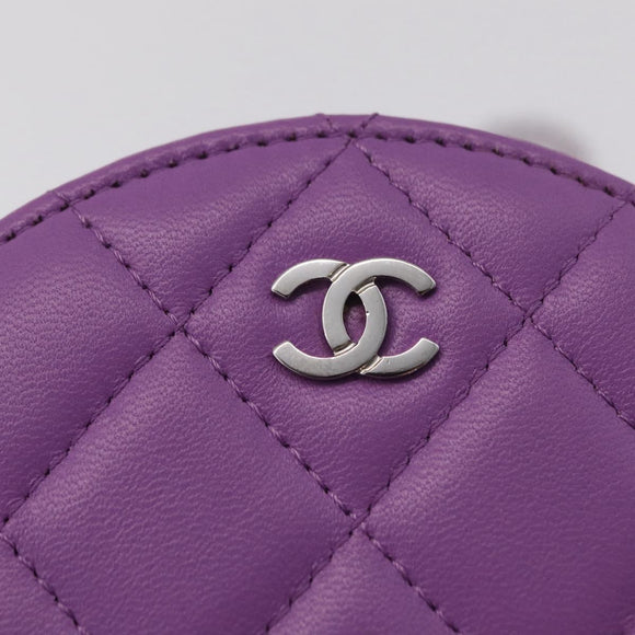 CHANEL Matelasse Chain Shoulder Bag Lamb Skin Purple Silver CC Auth 206022M