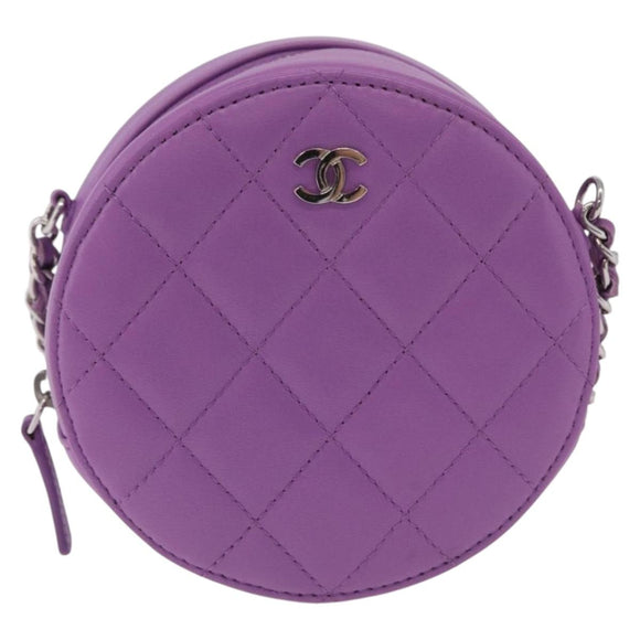 CHANEL Matelasse Chain Shoulder Bag Lamb Skin Purple Silver CC Auth 206022M