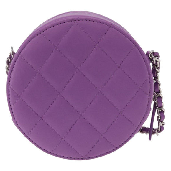 CHANEL Matelasse Chain Shoulder Bag Lamb Skin Purple Silver CC Auth 206022M