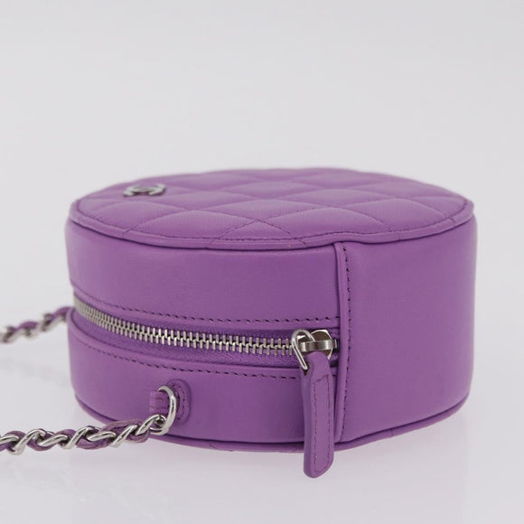CHANEL Matelasse Chain Shoulder Bag Lamb Skin Purple Silver CC Auth 206022M