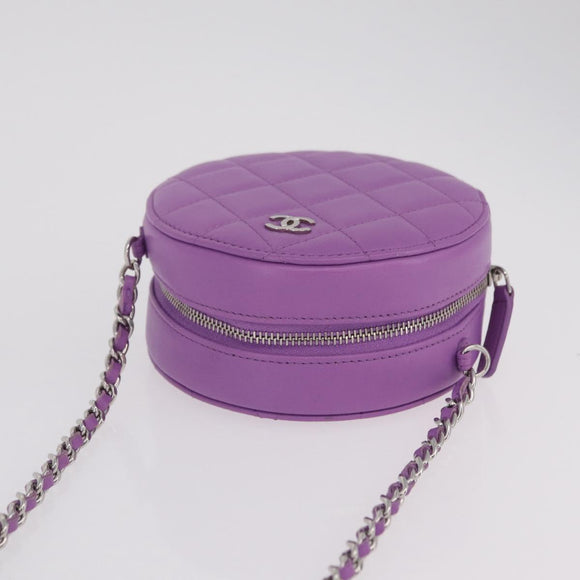 CHANEL Matelasse Chain Shoulder Bag Lamb Skin Purple Silver CC Auth 206022M