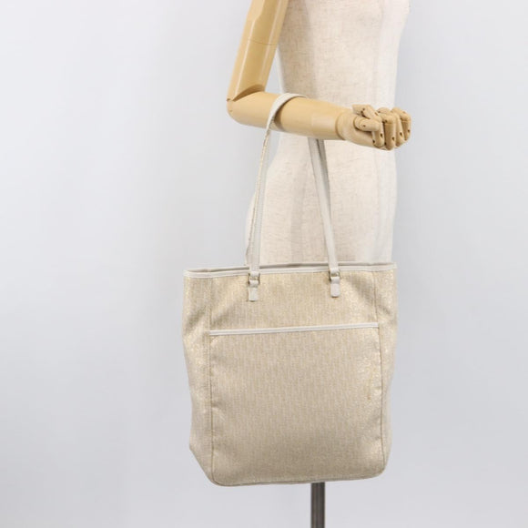 Christian Dior Trotter Canvas Tote Bag Gold Auth 206023A