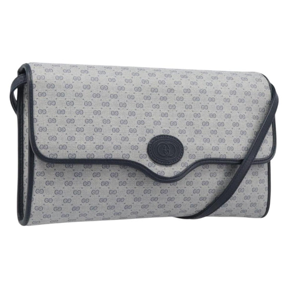 GUCCI Micro GG Canvas Shoulder Bag PVC Navy Gold Auth 206027