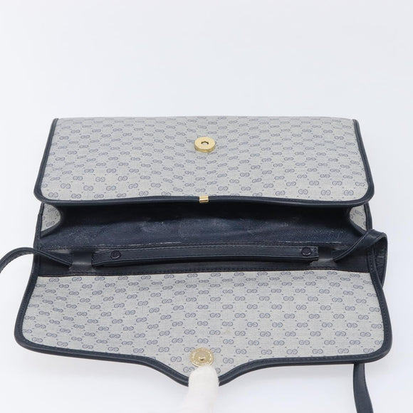 GUCCI Micro GG Canvas Shoulder Bag PVC Navy Gold Auth 206027