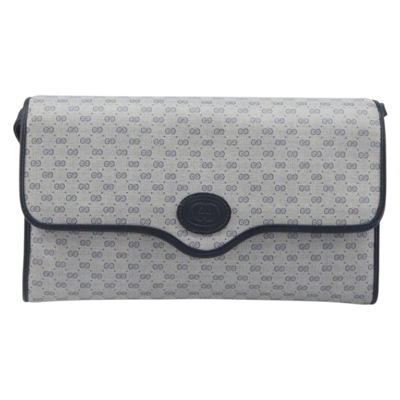 GUCCI Micro GG Canvas Shoulder Bag PVC Navy Gold Auth 206027