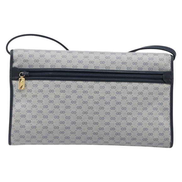 GUCCI Micro GG Canvas Shoulder Bag PVC Navy Gold Auth 206027