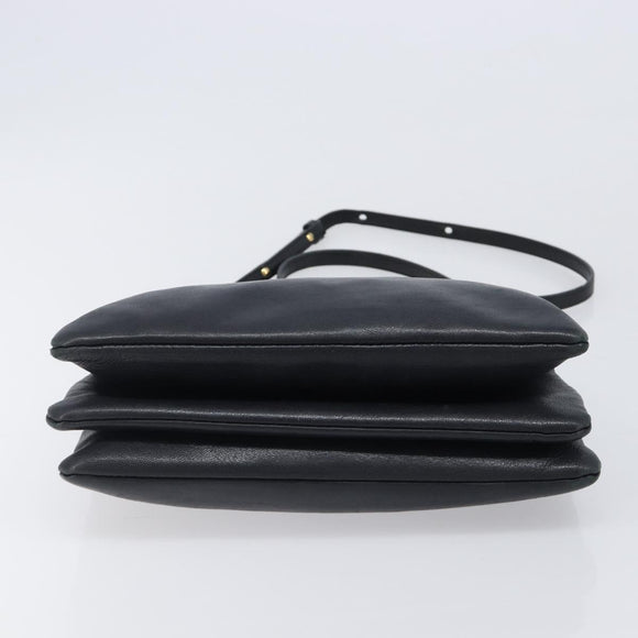 CELINE Trio Shoulder Bag Leather Black Gold Auth 206031