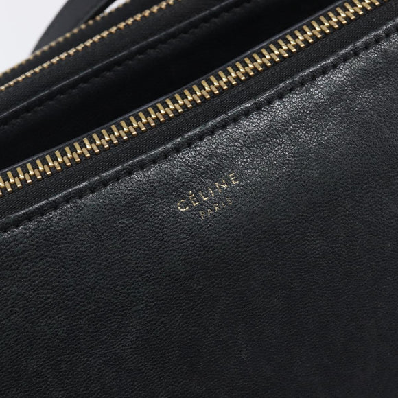 CELINE Trio Shoulder Bag Leather Black Gold Auth 206031