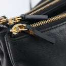CELINE Trio Shoulder Bag Leather Black Gold Auth 206031-17
