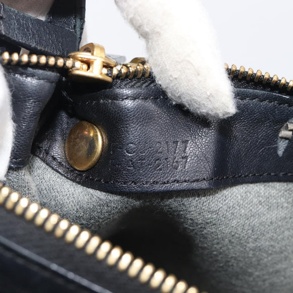 CELINE Trio Shoulder Bag Leather Black Gold Auth 206031