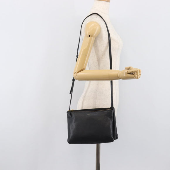 CELINE Trio Shoulder Bag Leather Black Gold Auth 206031